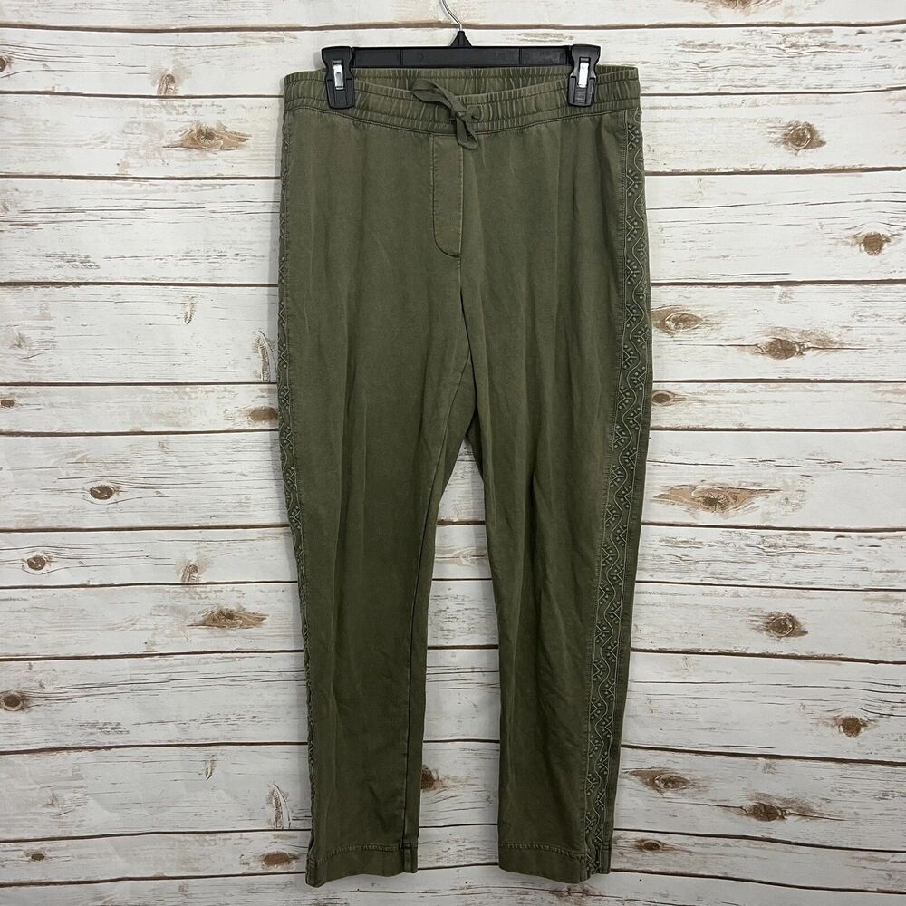 $89 retail J Jill Moss Green Embroidered Pull On Pants Size M new